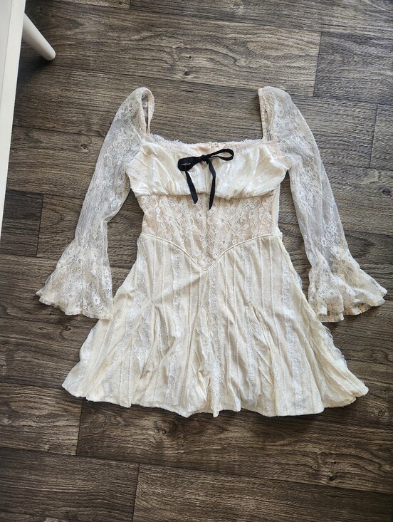 Lacemade Dresses & Skirts - LaceMade Chantilly Cream Bustier Corset Bell Sleeve Mini Dress